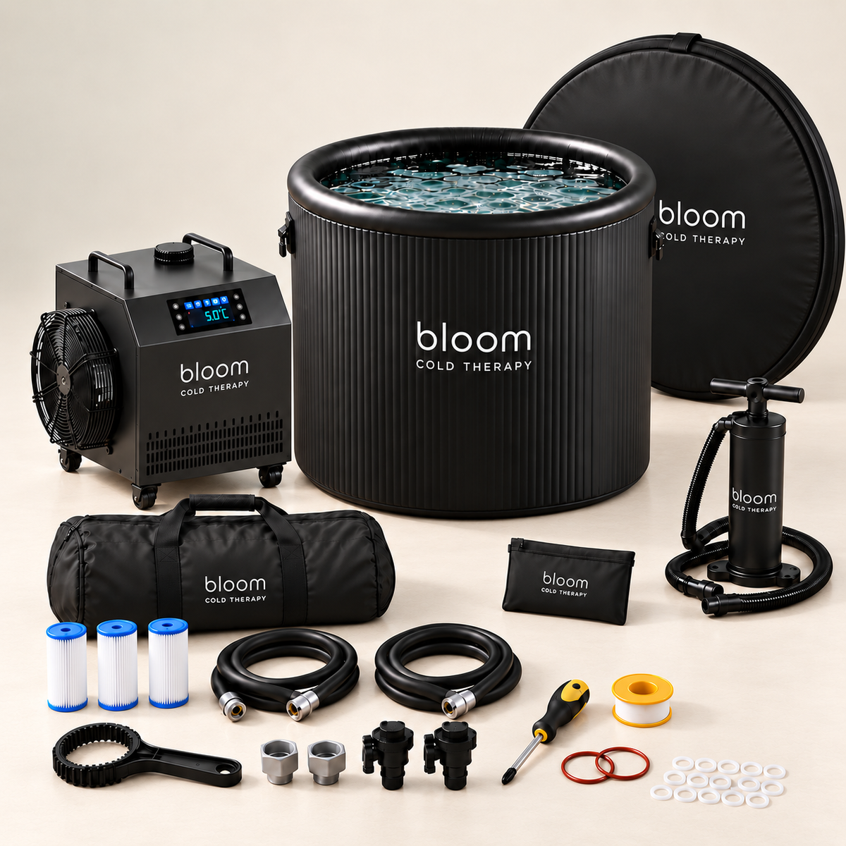 Bloom Ice Pro Set and accessories with logo centered on the matching lid