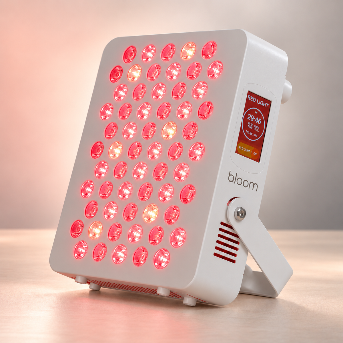 Bloom Red Mini panel with a soft red reflection on the studio surface
